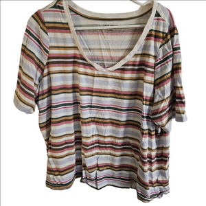 Lane Bryant Multicolor Striped V-Neck Tee